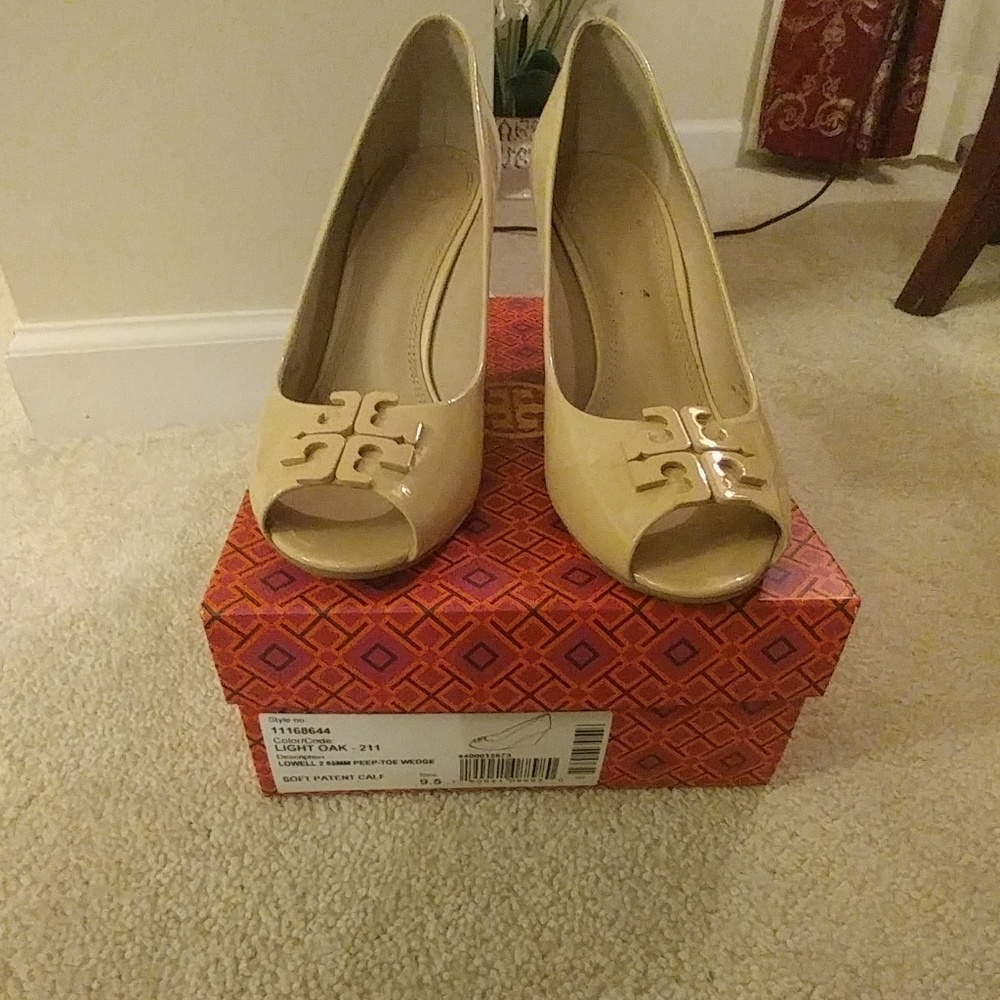 Tory Burch Peep-Toe Wedge Shoes
